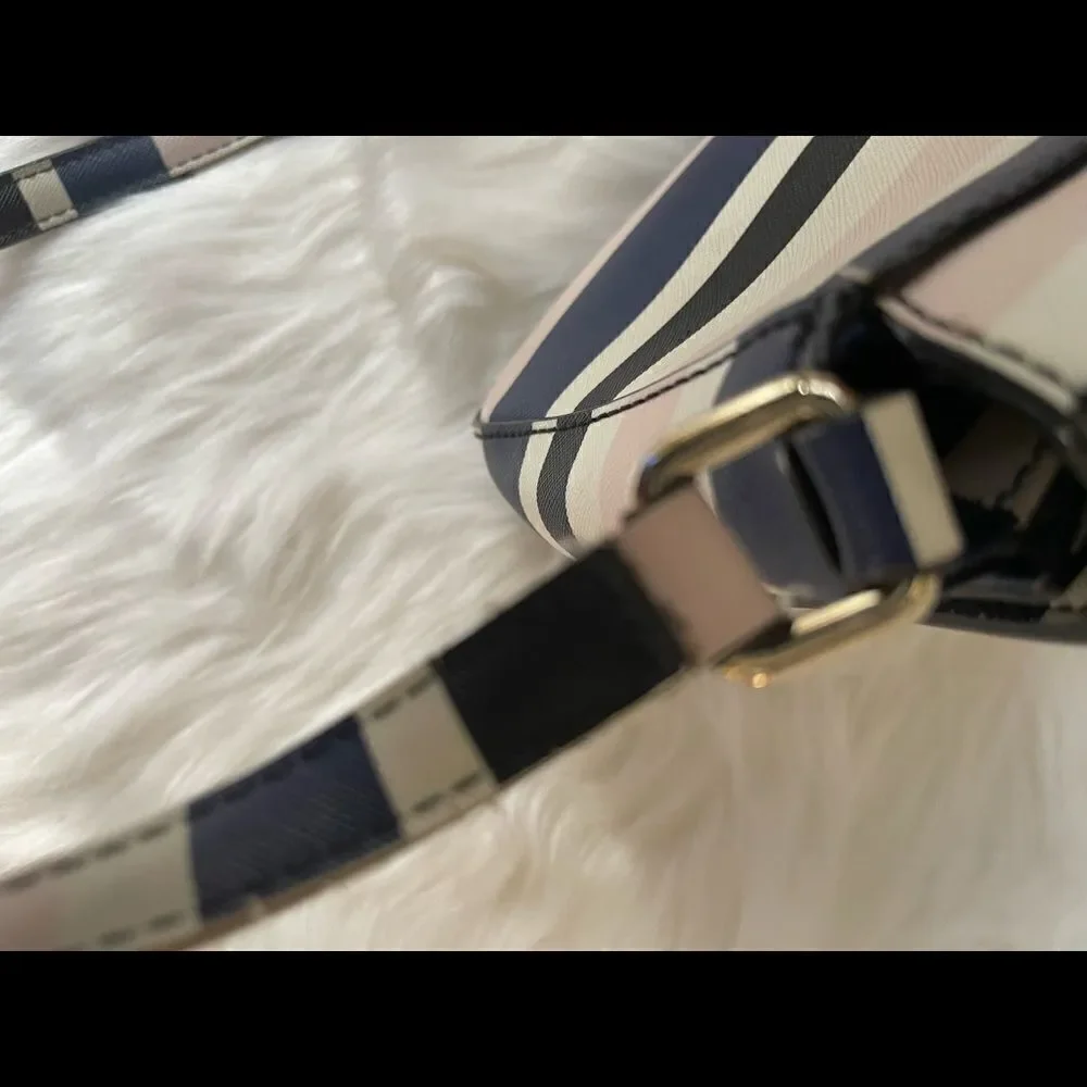 Kate Spade New York tricolor stripes Beige light pink & Navy blue cross body bag